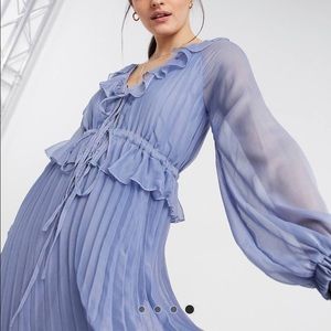 ASOS DESIGN - soft pleated midi dress with drawstring waist and frills - size 4